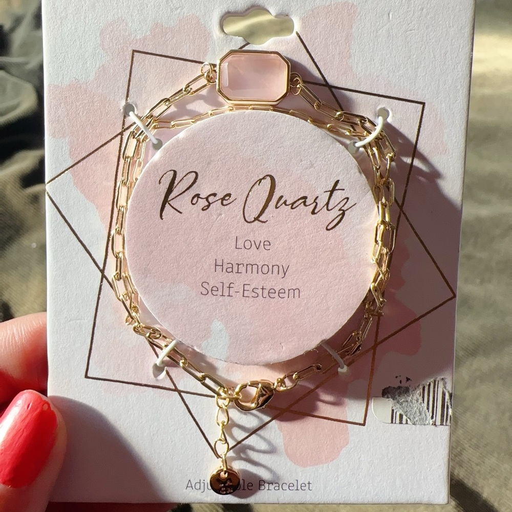 LA Rocks LIVE IN THE SUNSHINE double chain adjustable bracelet Rose Quartz Love